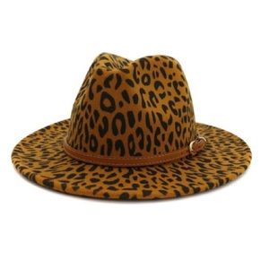 Khaki Leopard Print Fedora with Brown Leather Belt